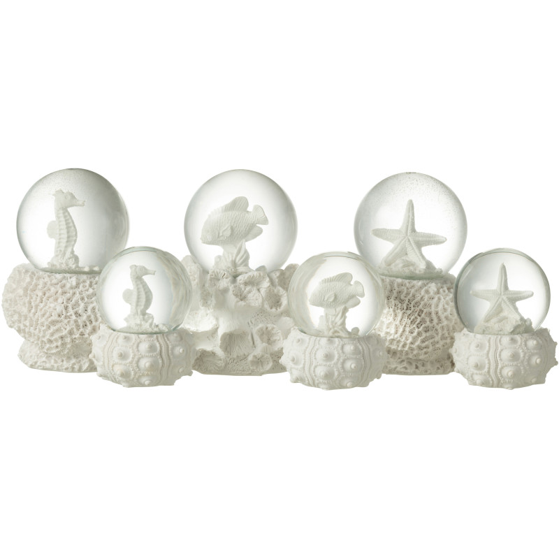 Boule à neige Fonds marins Hauteur 13 cm en Résine Blanc Shel (Lot de 3) - 2