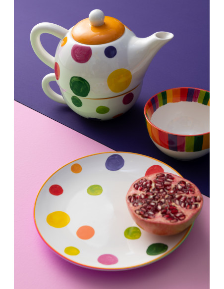 Bol à apéritif Rond 14 cm en Porcelaine Motif pois et lignes Polka (Lot de 4) - 3