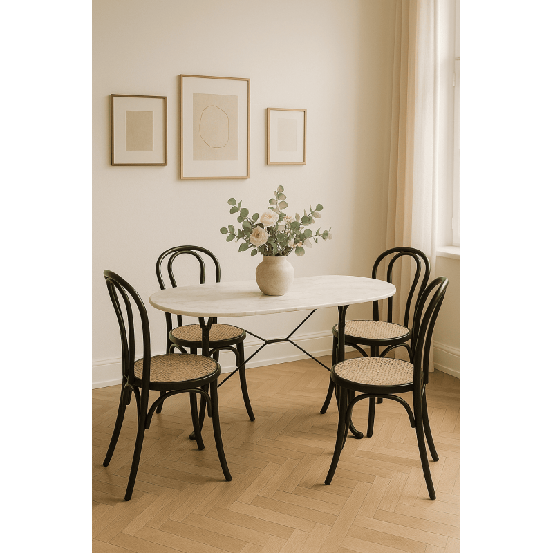 Table bistrot parisien Ovale 4 personnes en Marbre Blanc Métal Noir Talia - 2