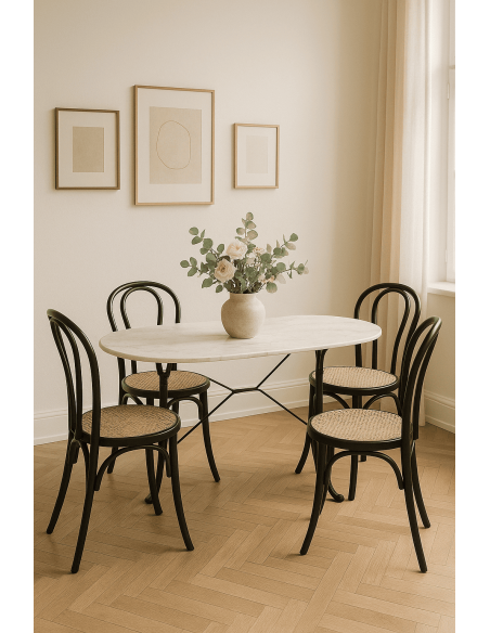 Table bistrot parisien Ovale 4 personnes en Marbre Blanc Métal Noir Talia - 2