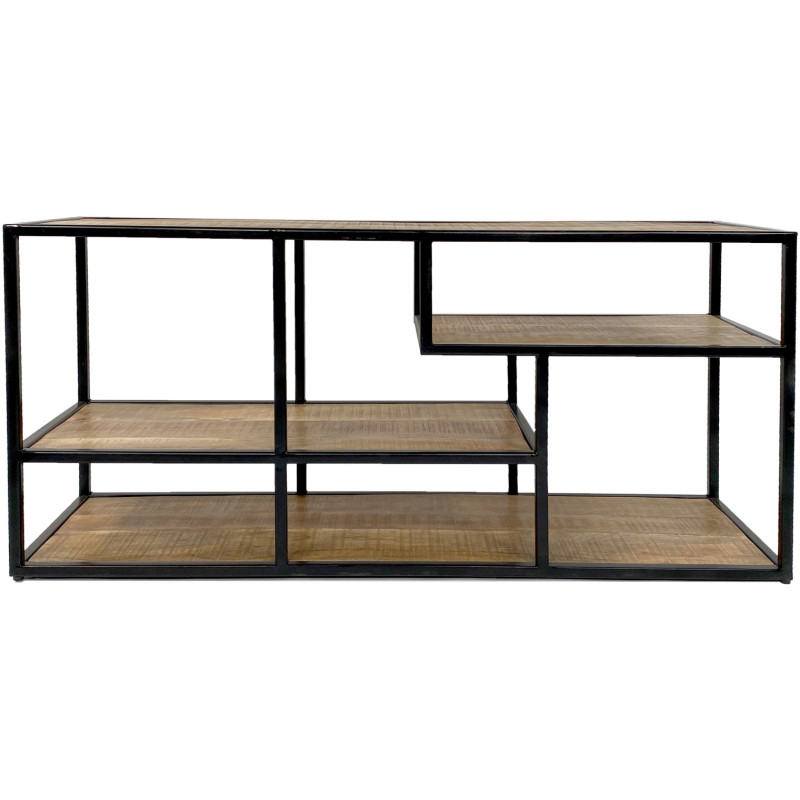 Meuble télé moderne 3 étagères en Bois de manguier massif Naturel Métal Noir Evrion - 3