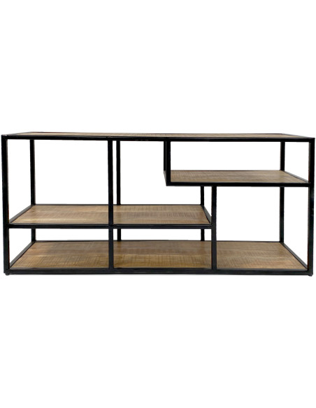 Meuble télé moderne 3 étagères en Bois de manguier massif Naturel Métal Noir Evrion - 3