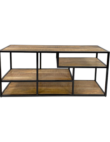 Meuble télé moderne 3 étagères en Bois de manguier massif Naturel Métal Noir Evrion - 2