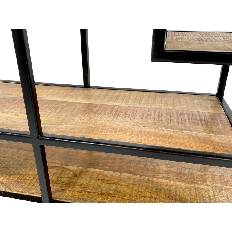 Meuble télé moderne 3 étagères en Bois de manguier massif Naturel Métal Noir Evrion - 4
