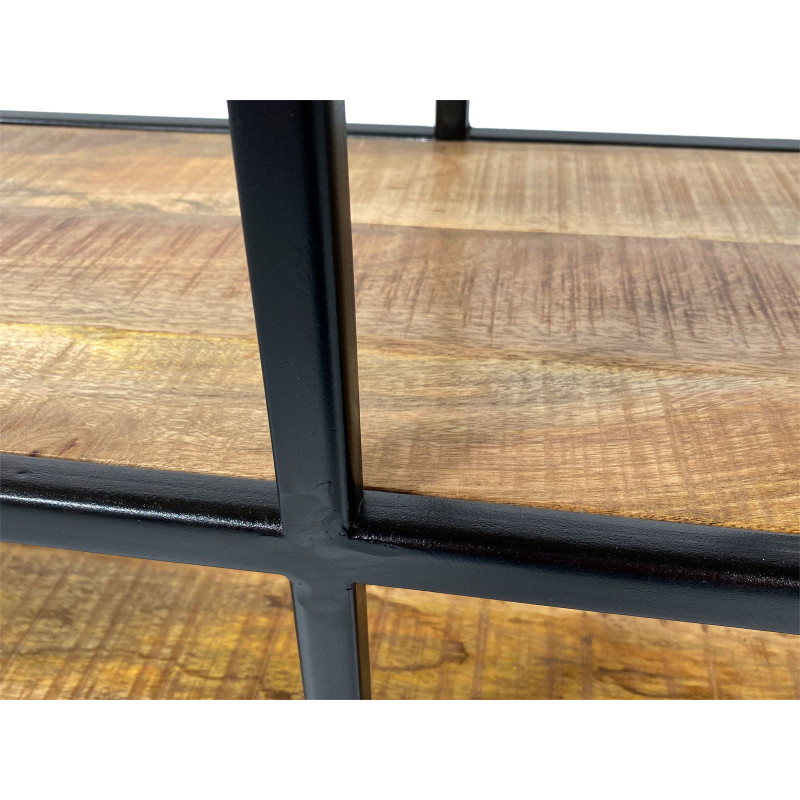 Meuble télé moderne 3 étagères en Bois de manguier massif Naturel Métal Noir Evrion - 6