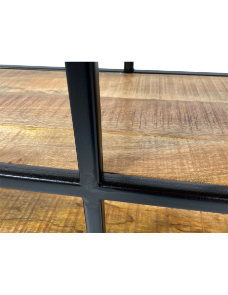 Meuble télé moderne 3 étagères en Bois de manguier massif Naturel Métal Noir Evrion - 6