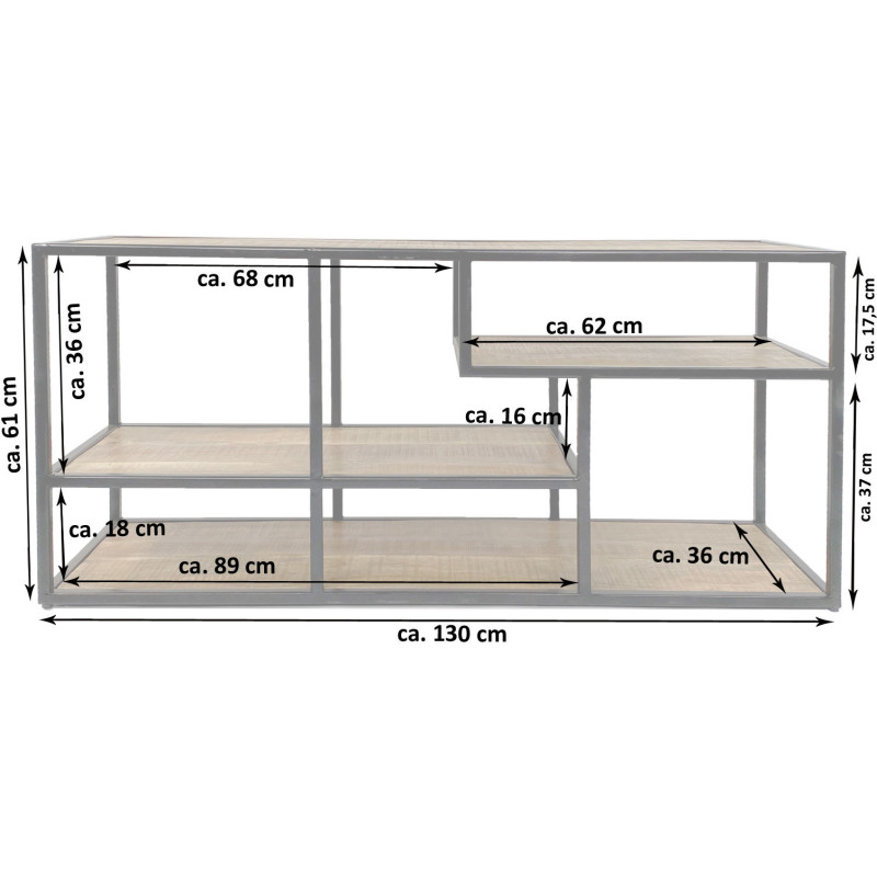 Meuble télé moderne 3 étagères en Bois de manguier massif Naturel Métal Noir Evrion - 7