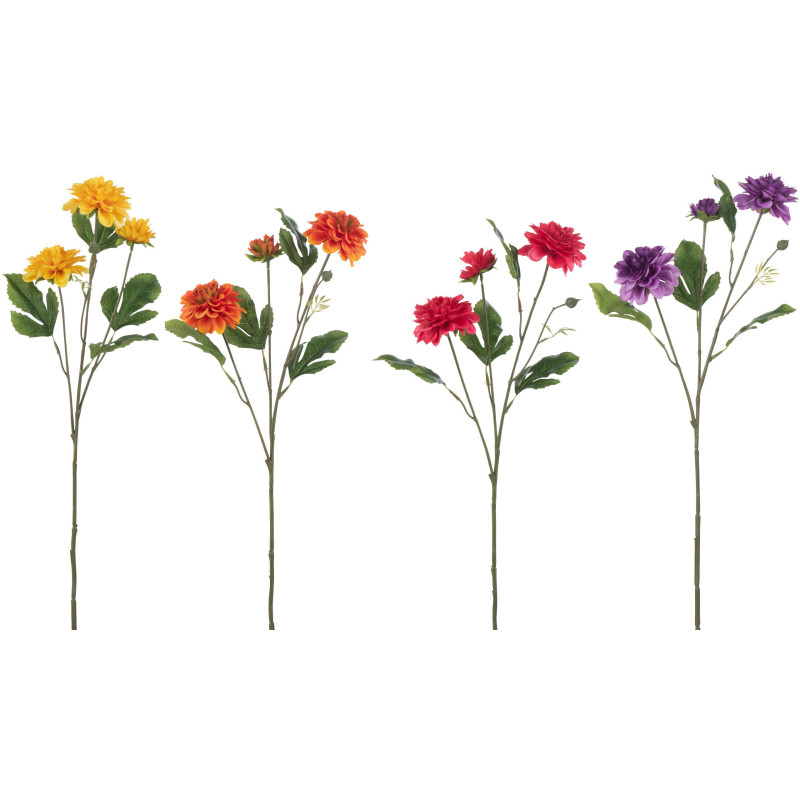 Fleur artificielle Dahlia Hauteur 60 cm en Plastique Jaune Orange Rouge Violet (Lot de 4) - 1