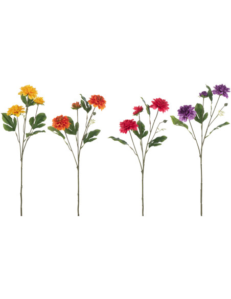 Fleur artificielle Dahlia Hauteur 60 cm en Plastique Jaune Orange Rouge Violet (Lot de 4) - 1