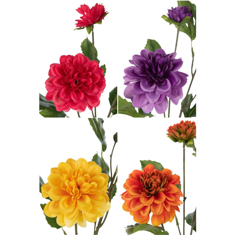 Fleur artificielle Dahlia Hauteur 60 cm en Plastique Jaune Orange Rouge Violet (Lot de 4) - 2