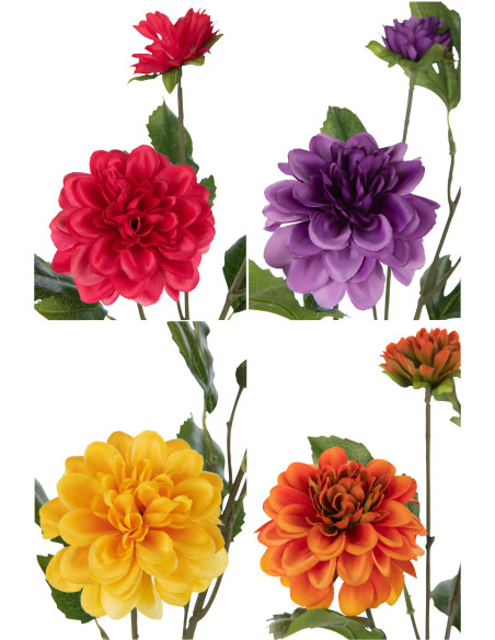 Fleur artificielle Dahlia Hauteur 60 cm en Plastique Jaune Orange Rouge Violet (Lot de 4) - 2