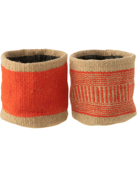 Cache-pot Rond Diamètre 15 cm en Jute Naturel Orange Kyler (Lot de 2) - 1
