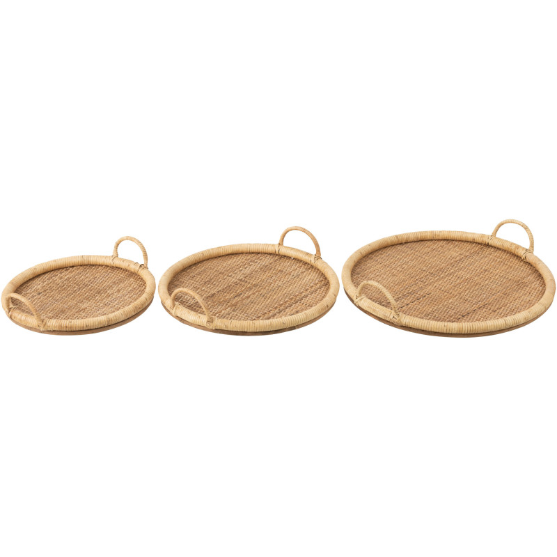 Plateau Rond avec poignées en Rotin Naturel Métal Cayden (Lot de 3) - 2