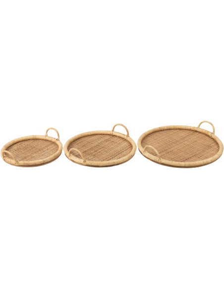 Plateau Rond avec poignées en Rotin Naturel Métal Cayden (Lot de 3) - 2