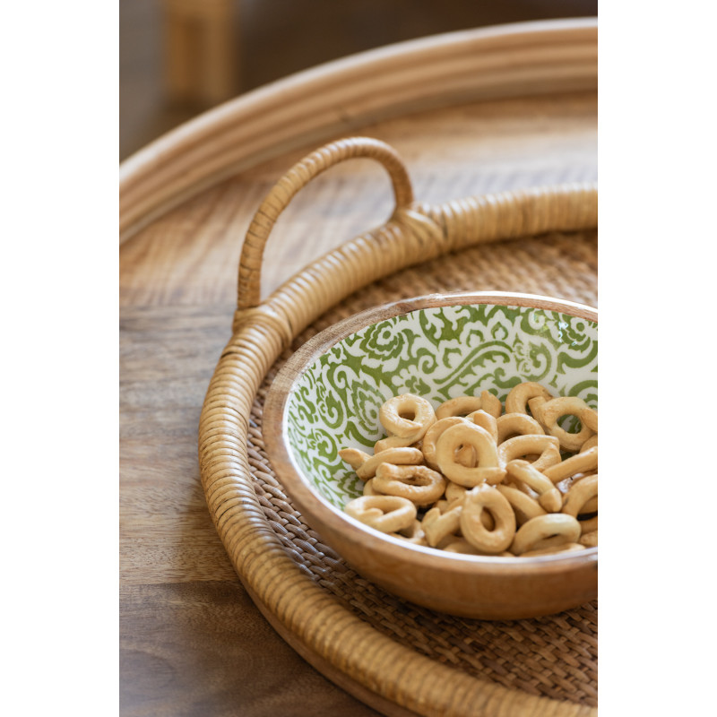 Plateau Rond avec poignées en Rotin Naturel Métal Cayden (Lot de 3) - 4