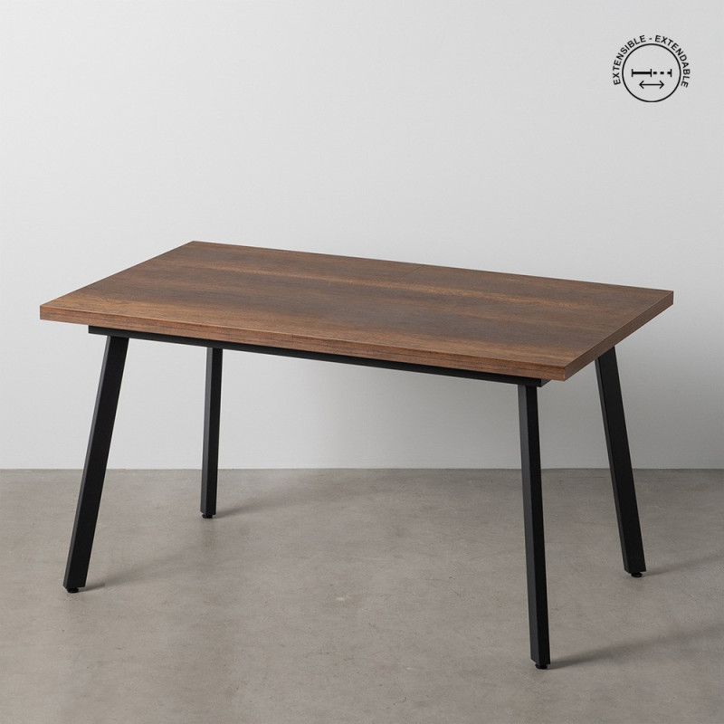 Grande Table à manger extensible moderne Rectangulaire 8 personnes en Bois MDF Marron Métal Noir Maren - 11