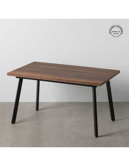 Grande Table à manger extensible moderne Rectangulaire 8 personnes en Bois MDF Marron Métal Noir Maren - 11