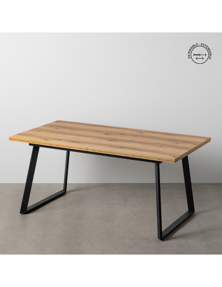 Grande Table à manger extensible industrielle Rectangulaire 10 personnes en Bois MDF Naturel Métal Noir Nerea - 11