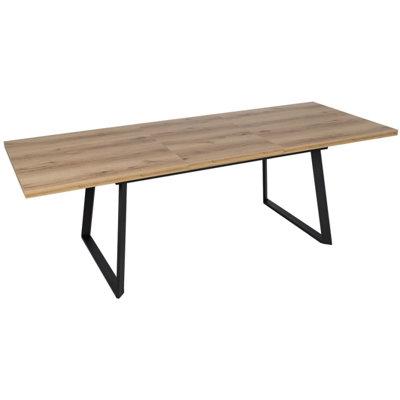 Grande Table à manger extensible industrielle Rectangulaire 10 personnes en Bois MDF Naturel Métal Noir Nerea - 1