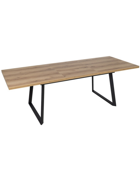 Grande Table à manger extensible industrielle Rectangulaire 10 personnes en Bois MDF Naturel Métal Noir Nerea - 1