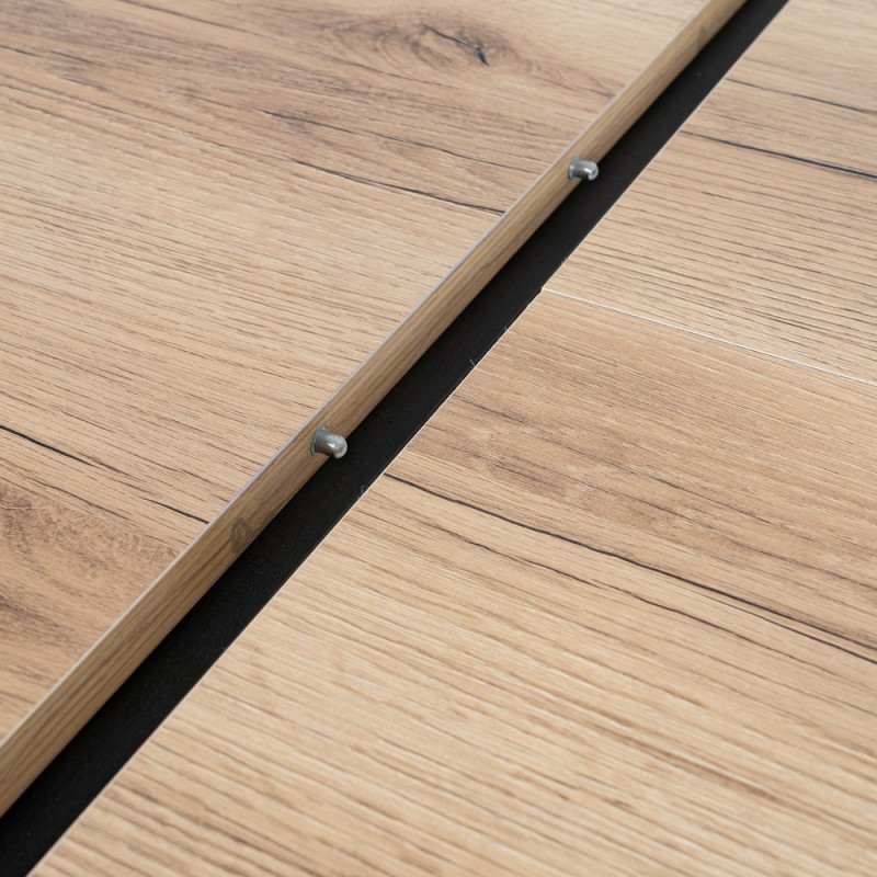 Grande Table à manger extensible industrielle Rectangulaire 10 personnes en Bois MDF Naturel Métal Noir Nerea - 6