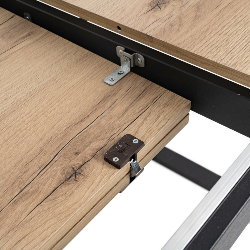 Grande Table à manger extensible industrielle Rectangulaire 10 personnes en Bois MDF Naturel Métal Noir Nerea - 7