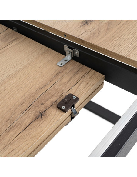 Grande Table à manger extensible industrielle Rectangulaire 10 personnes en Bois MDF Naturel Métal Noir Nerea - 7