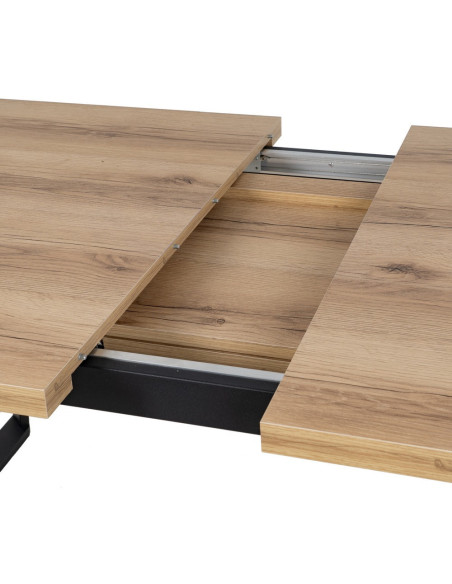 Grande Table à manger extensible industrielle Rectangulaire 10 personnes en Bois MDF Naturel Métal Noir Nerea - 8