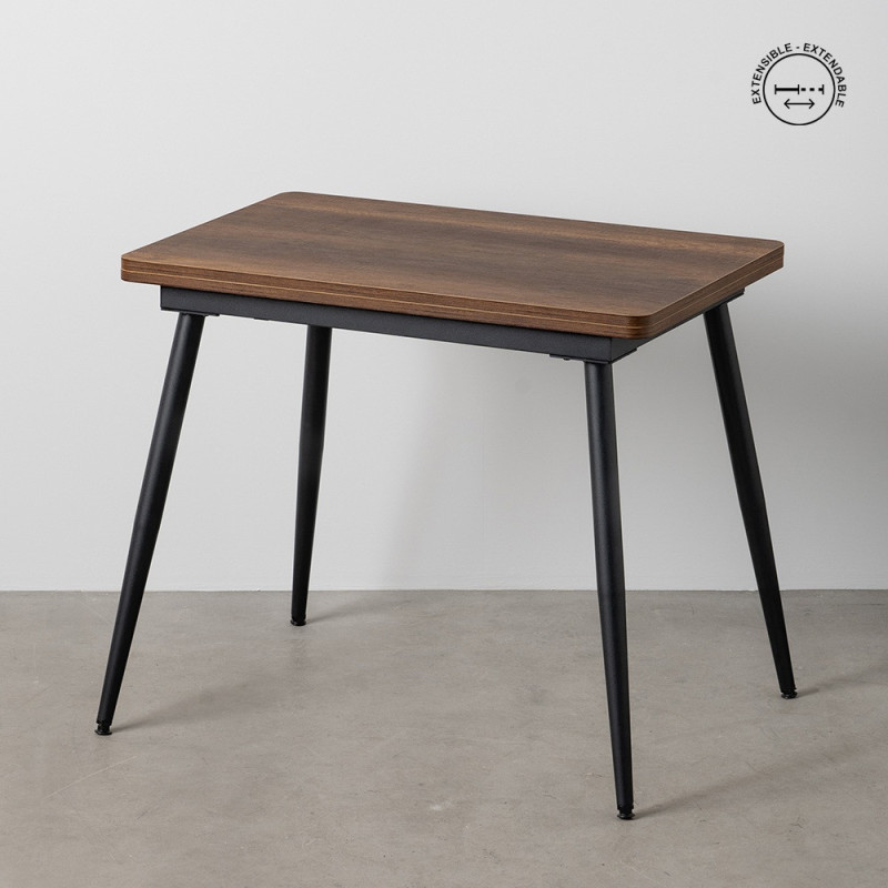 Table à manger extensible moderne Rectangulaire en Bois MDF Marron Métal Noir Celia - 11