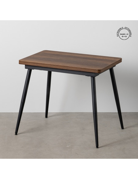 Table à manger extensible moderne Rectangulaire en Bois MDF Marron Métal Noir Celia - 11