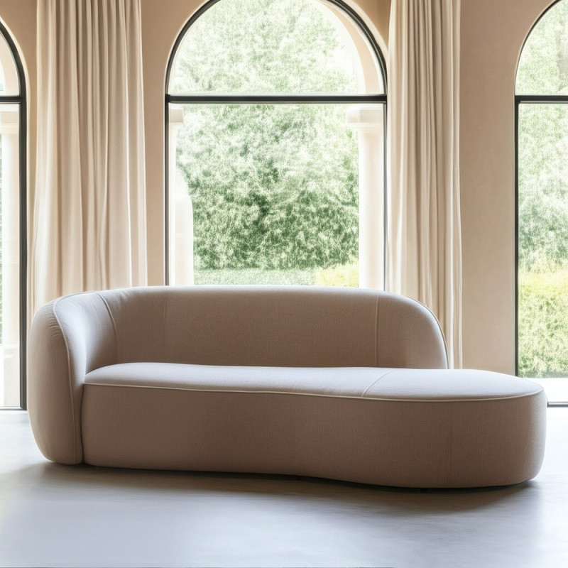 Grand Canapé moderne Arrondi 3 places en Tissu Beige Bois d'hévéa Bois MDF Marcos - 1