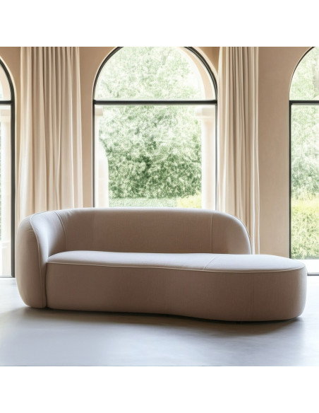 Grand Canapé moderne Arrondi 3 places en Tissu Beige Bois d'hévéa Bois MDF Marcos - 1