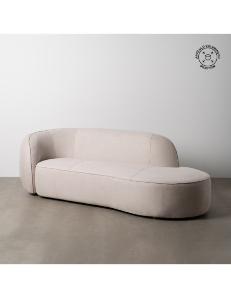 Grand Canapé moderne Arrondi 3 places en Tissu Beige Bois d'hévéa Bois MDF Marcos - 11