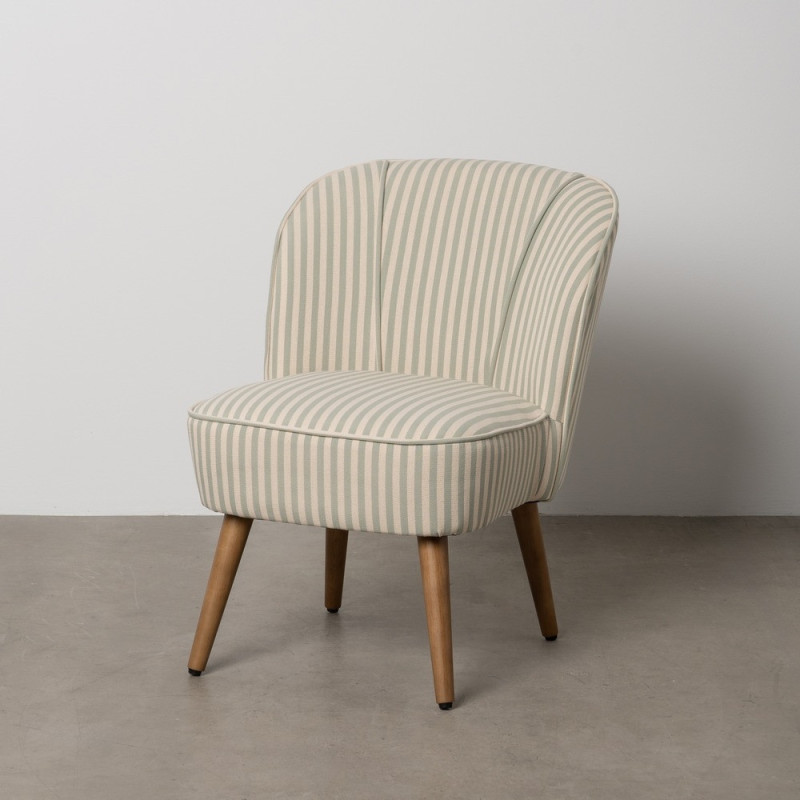 Fauteuil à rayures moderne en Tissu Vert Beige Bois d'hévéa Marron Adaro - 2