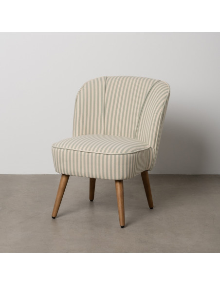 Fauteuil à rayures moderne en Tissu Vert Beige Bois d'hévéa Marron Adaro - 2