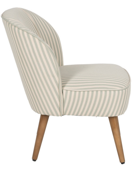 Fauteuil à rayures moderne en Tissu Vert Beige Bois d'hévéa Marron Adaro - 3