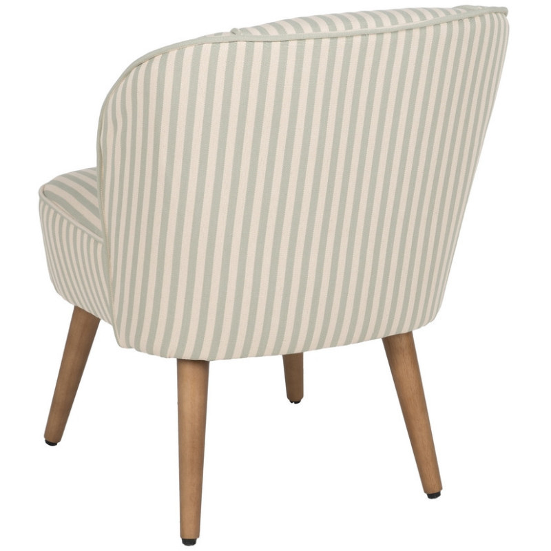 Fauteuil à rayures moderne en Tissu Vert Beige Bois d'hévéa Marron Adaro - 4