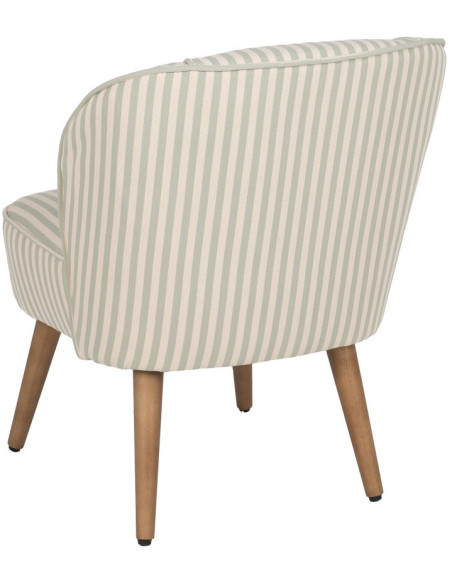 Fauteuil à rayures moderne en Tissu Vert Beige Bois d'hévéa Marron Adaro - 4