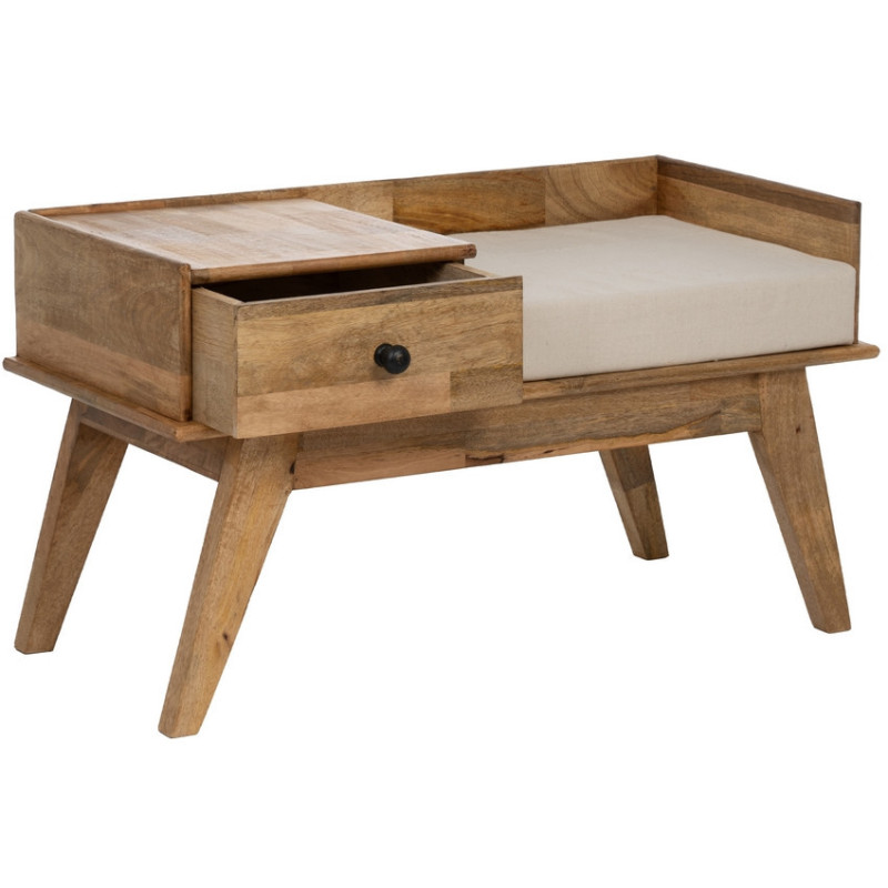 Banc d'entrée moderne 1 tiroir 1 place en Bois de manguier Naturel Othon - 2