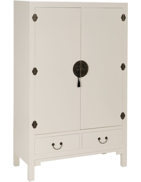 Armoire 2 portes 2 tiroirs en Bois de sapin Blanc Oriente - 1