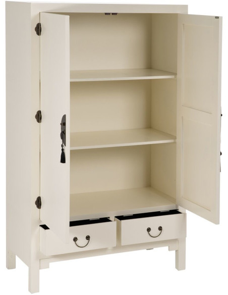 Armoire 2 portes 2 tiroirs en Bois de sapin Blanc Oriente - 3