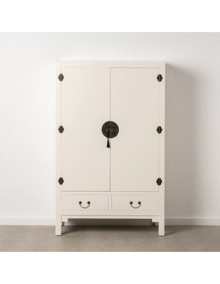 Armoire 2 portes 2 tiroirs en Bois de sapin Blanc Oriente - 4