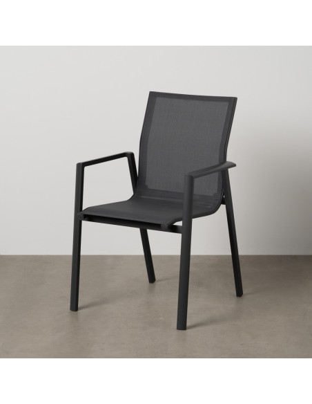 Fauteuil de jardin haut de gamme en Textilène Métal Gris foncé Nelia (Lot de 2) - 11