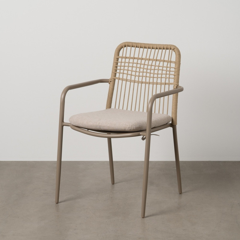 Fauteuil de table extérieur moderne en Métal Gris Rotin polyéthylène Naturel Tressé Tissu Beige Iban (Lot de 2) - 11