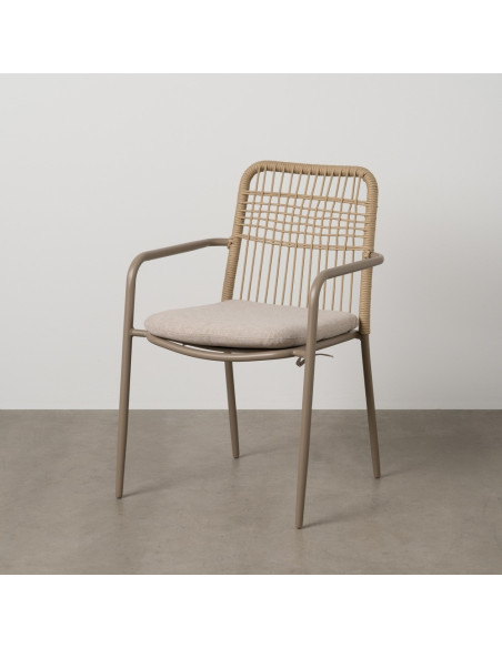 Fauteuil de table extérieur moderne en Métal Gris Rotin polyéthylène Naturel Tressé Tissu Beige Iban (Lot de 2) - 11