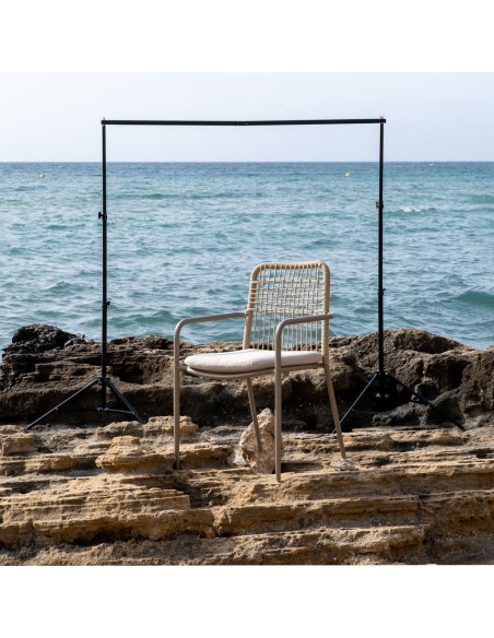 Fauteuil de table extérieur moderne en Métal Gris Rotin polyéthylène Naturel Tressé Tissu Beige Iban (Lot de 2) - 1