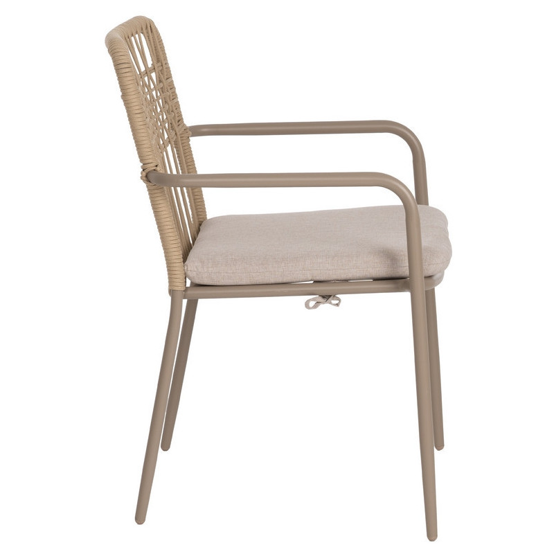 Fauteuil de table extérieur moderne en Métal Gris Rotin polyéthylène Naturel Tressé Tissu Beige Iban (Lot de 2) - 2