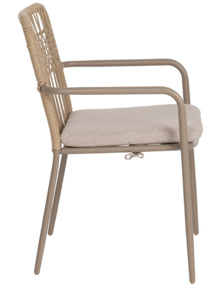 Fauteuil de table extérieur moderne en Métal Gris Rotin polyéthylène Naturel Tressé Tissu Beige Iban (Lot de 2) - 2