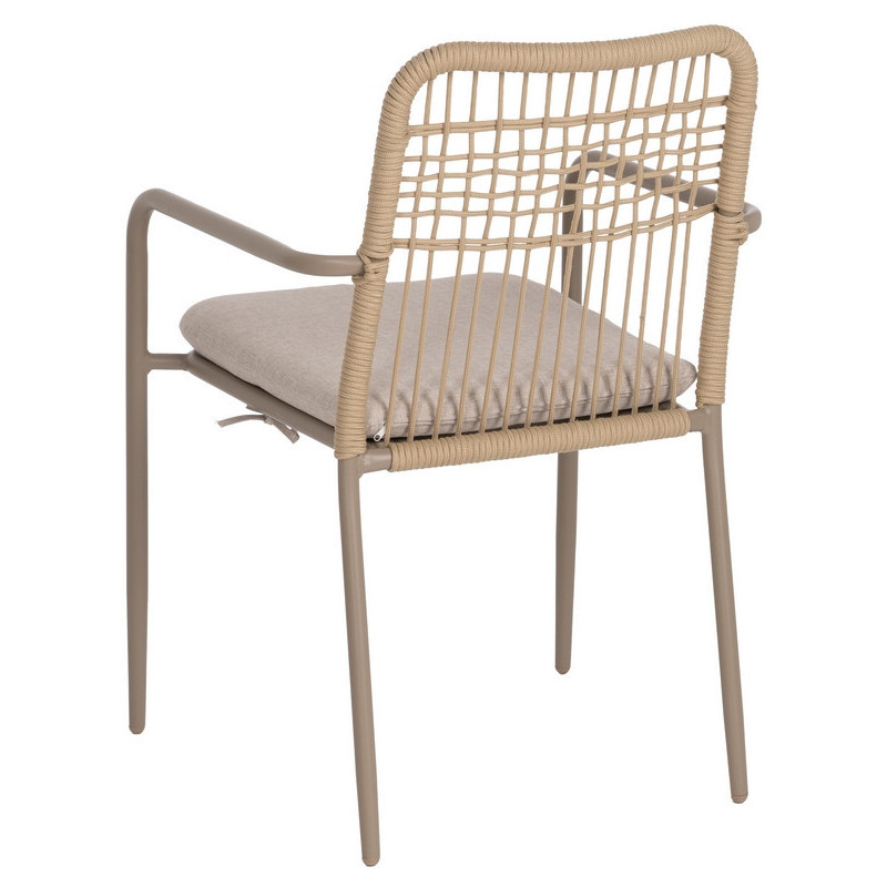 Fauteuil de table extérieur moderne en Métal Gris Rotin polyéthylène Naturel Tressé Tissu Beige Iban (Lot de 2) - 3