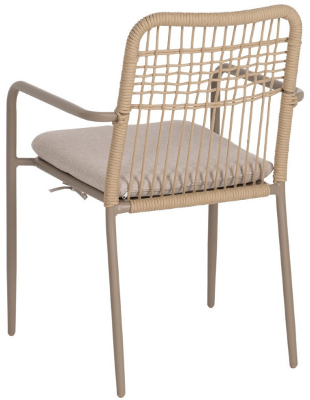 Fauteuil de table extérieur moderne en Métal Gris Rotin polyéthylène Naturel Tressé Tissu Beige Iban (Lot de 2) - 3